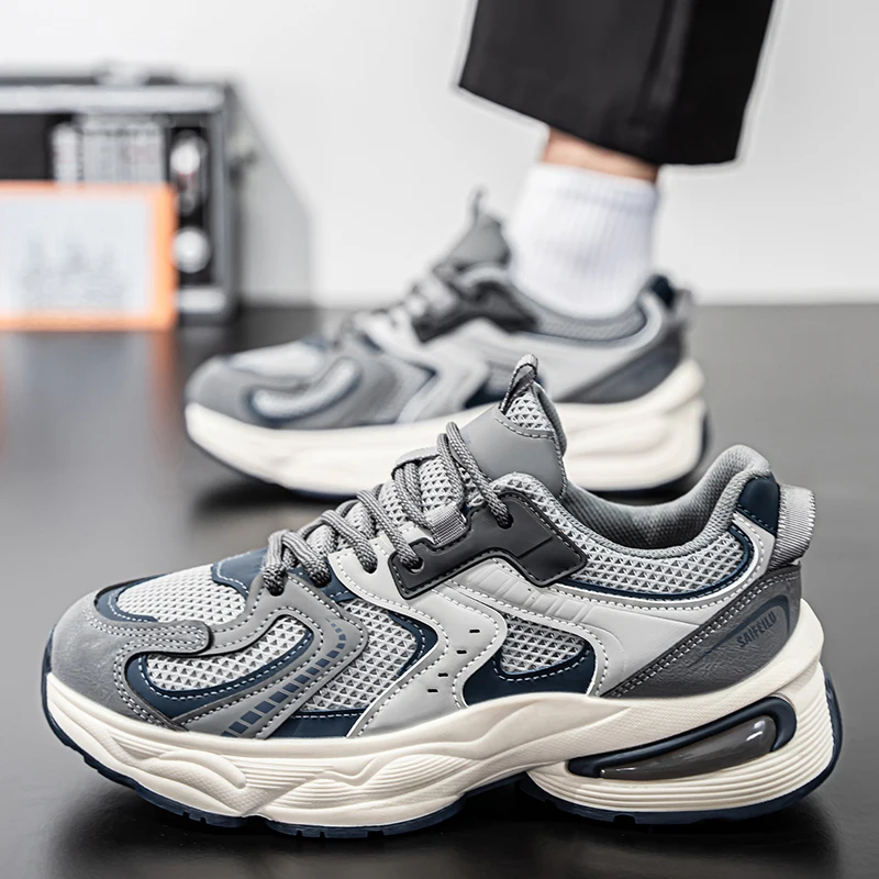 Thick-soled Height-increasing Men's Color-matched Fashionable Versatile All-season High-quality Original Leather Running Shoes 2