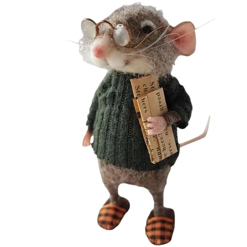 Needle Felted Mouse Christmas Ornament - Handmade Wool Felt Mouse with Scarf, Cute Tree Decoration for Xmas Stocking & Gift Tag