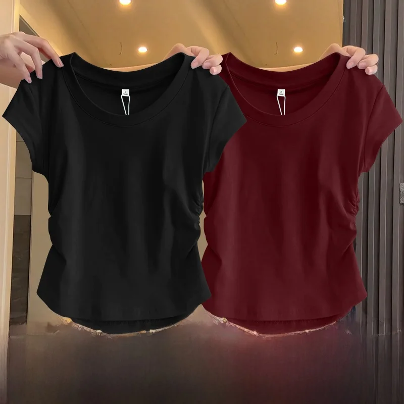 Women's ort Sve T-irt 2025 New Summer Slim Fit Single Wear Waist-Cinching Design  Color Versatile Body-a Top