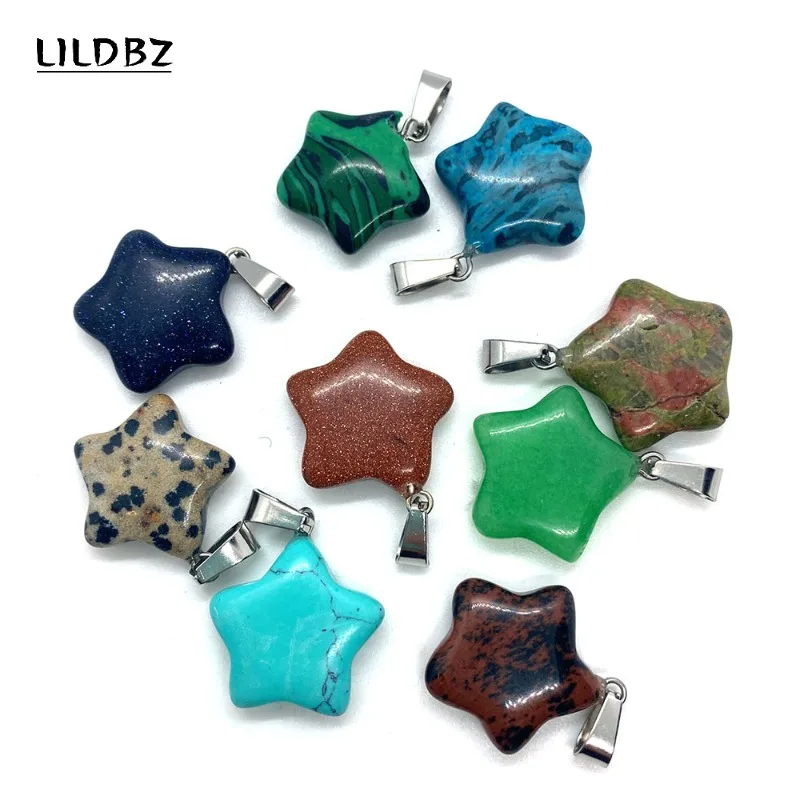 Pendentif De Collier En Pierre Naturelle Malachite Lapis Lazuli, Pentagramme 19X22Mm, Boucles D'Oreilles, Accessoires De Bracelet Opale, Vente En Gros