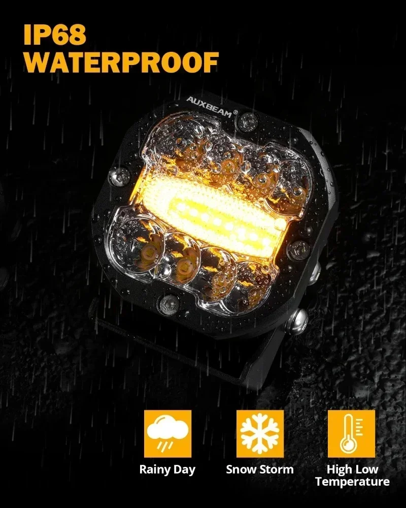 AUXBEAM-96W 3 인치 LED 작업등, 안개 램프 조명 포드, 메모리 기능 포함, 오프로드 트럭, SUV, ATV, UTV, 보트용, 6 가지 모드
