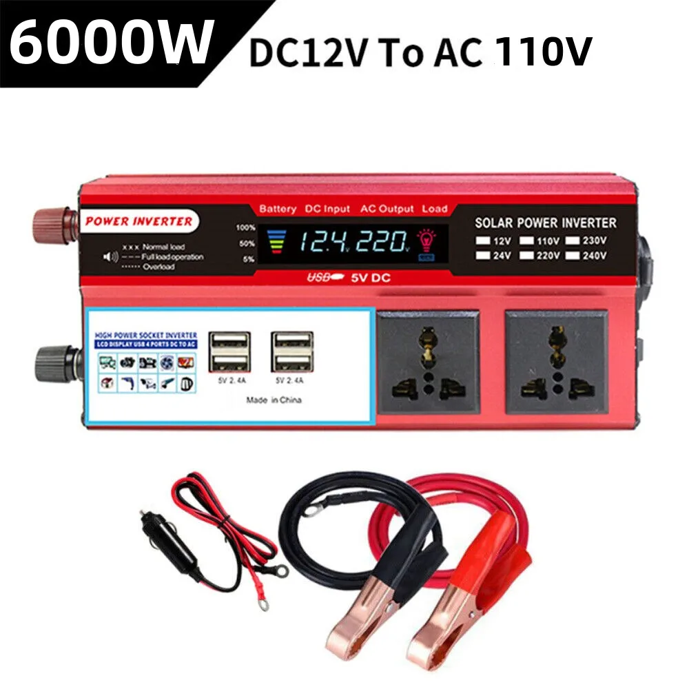 

6000W Car Inverter Modified Sine Wave Power Converter DC 12/24V To AC 110V/220V Voltage Transformer Adapter Inverter Charger