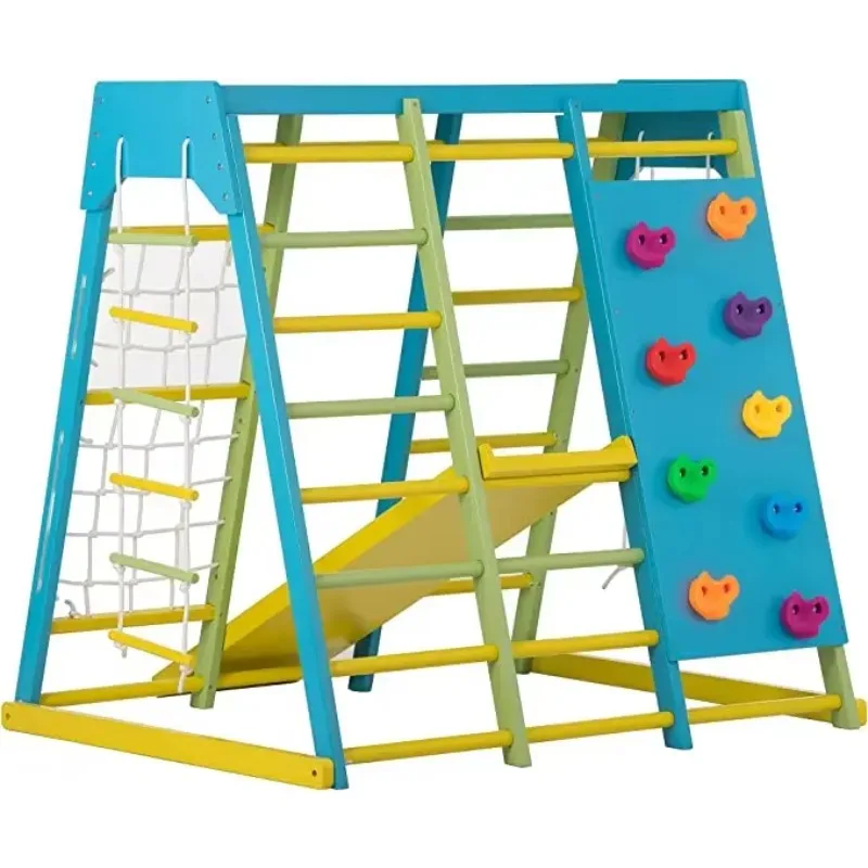 Heavy-Duty Kids Climbing Frame Durable Wood Design Colors for Indoor Motor Skill Training