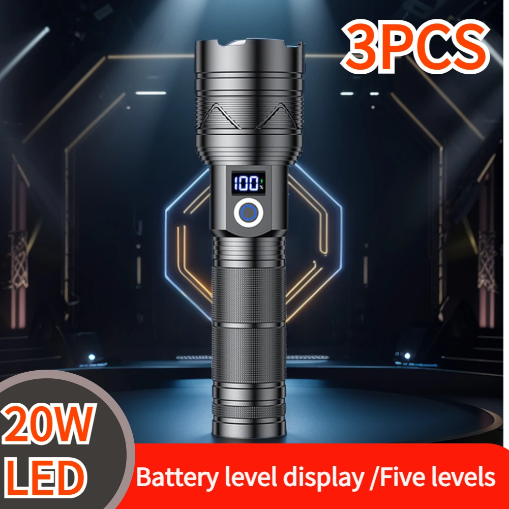 Powerful Led Flashlights Fifth Gear 20W Ultra Bright Tactical Light Emergency Spotlights Telescopic Zoom Light Camping Torch