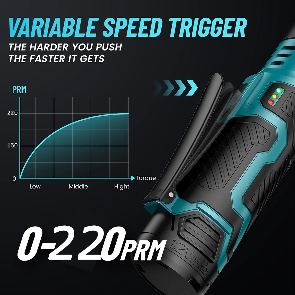 SEESII 3/8 Inch 55Nm Cordless Electric Wrench 6" Extended Ratchet Wrench 12V Rechargeable Car Repair Tool Set Angle Wrench 2