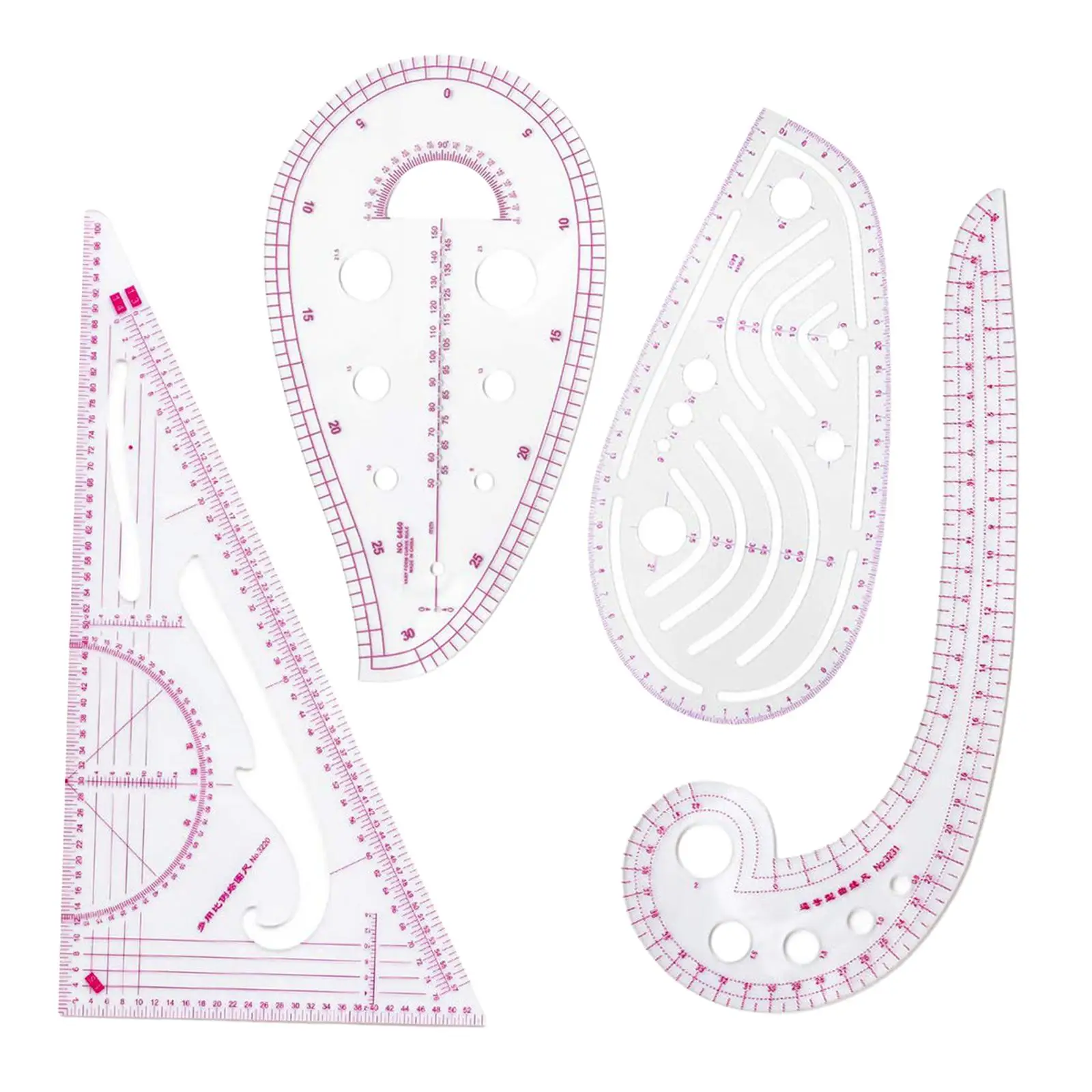 4Pcs French Curve Ruler Set Dress Curve Rulers Tailor Tool Pattern Making Clear