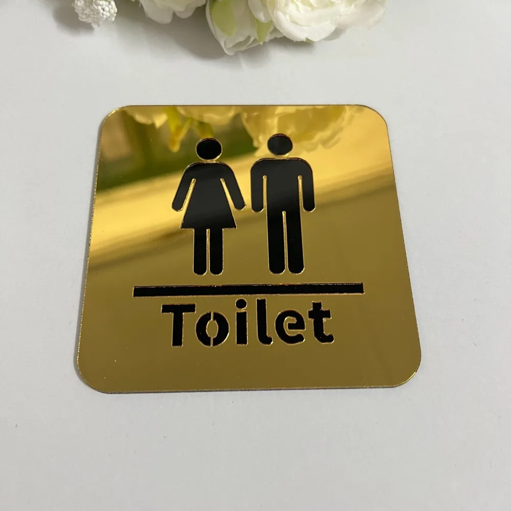 Schwarz-Gold Silberfarbenes WC-Schild Waschraum-Türschild Wandetikett Aufkleber WC-Beschilderung Acryl-Toilettenschild – Detail 10