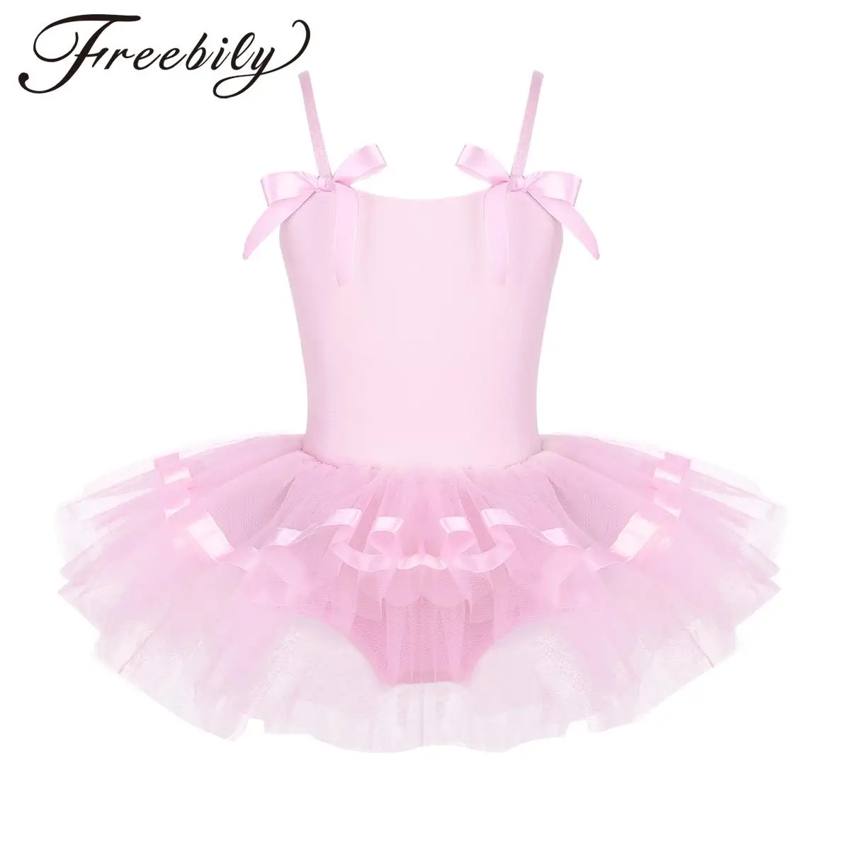 

Kids Girls Bowknot Ballet Tutu Dress Dance Costumes Spaghetti Straps Camisole Leotard Gymnastics Dancewear Ballerina Dress