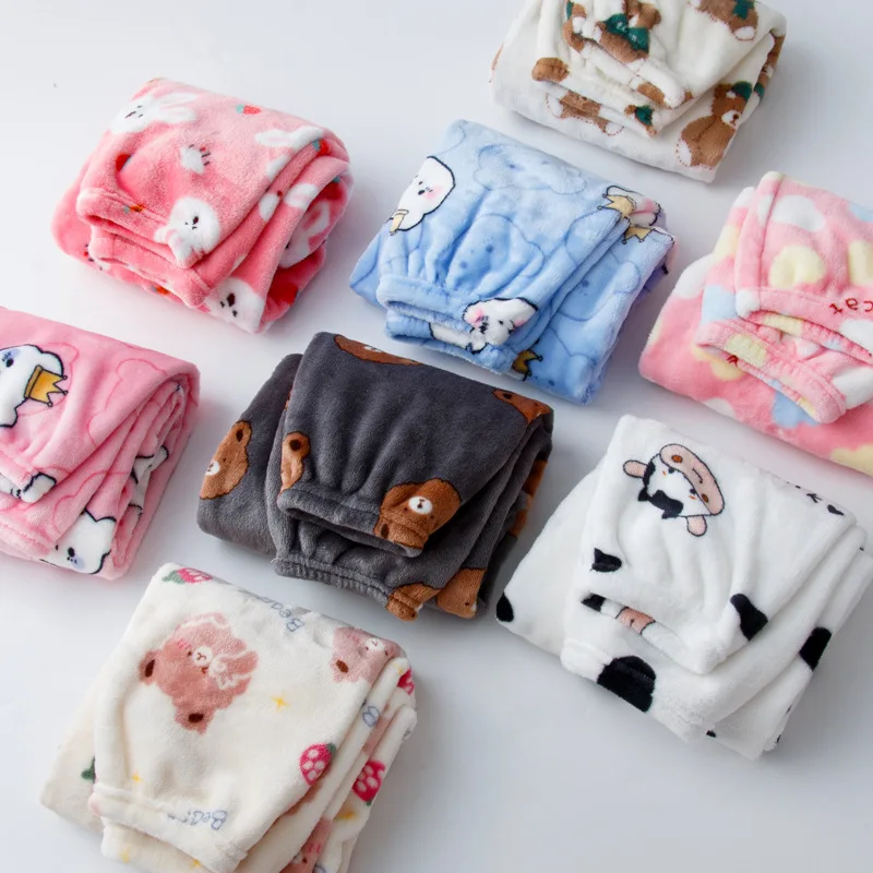 Sping-Winter Clothes Boys Girls Sleepingwear Pants Kids Homewear Teenage Pajamas Warm Children Coral Velvet Comfortable Pants