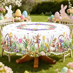 Easter Charm Tablecloth with Rabbit, Egg, and Tulip Design - Ideal for Holiday Decor, Picnics, BBQs, and Indoor/Outdoor Use (Easter012)