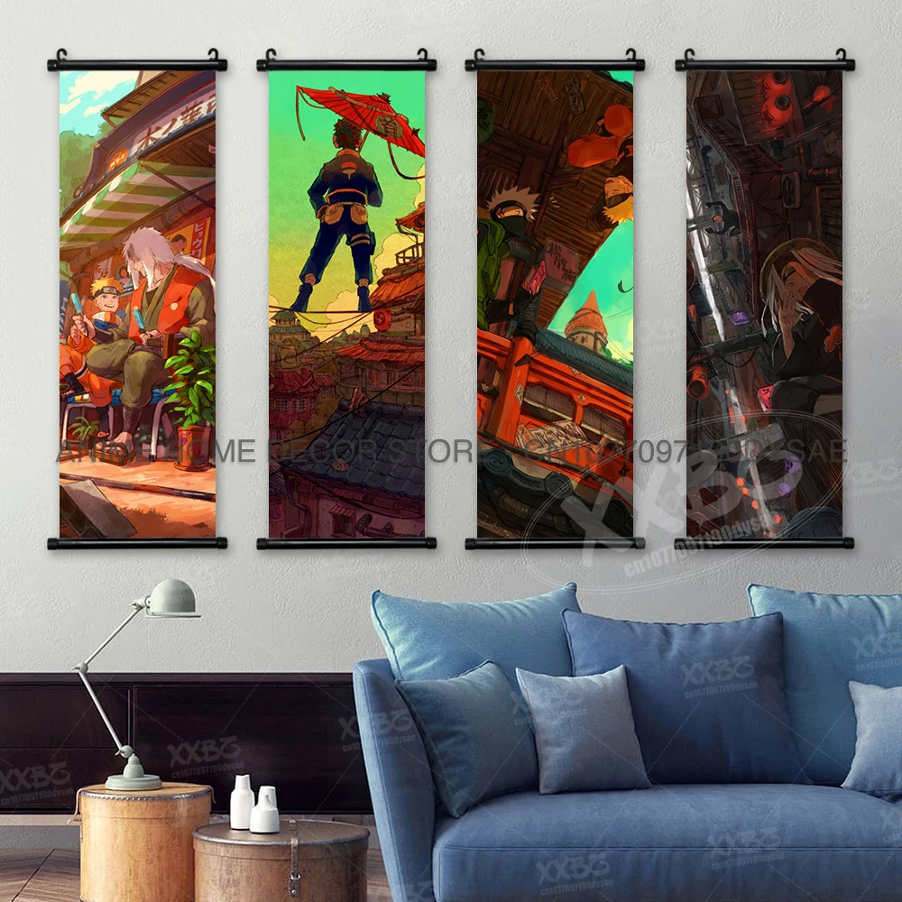 Japanese Style Naruto Wall Art: Rock Lee, Uchiha Sasuke & Obito Scroll Paintings