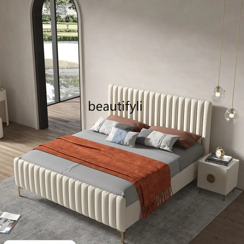 

Bed Light Luxury Modern Small Apartment Master Bedroom 1.8 M Double Bed 2021 New Marriage Bed Technology Fabric Bed fairy