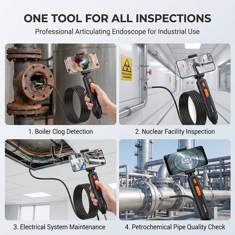 6.2mm with Light 4K UHD Endoscope 360° Articulating Borescope Endoscope Camera with Android/iOS Phone Commercial use 4