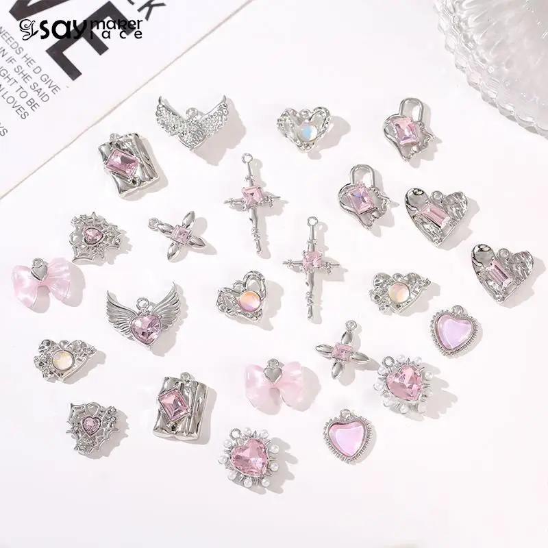 Charms DIY versilberte Legierung glänzende Anhänger rosa Perlen Material Halskette Armband Schmuck Zubehör für Kinder Mädchen