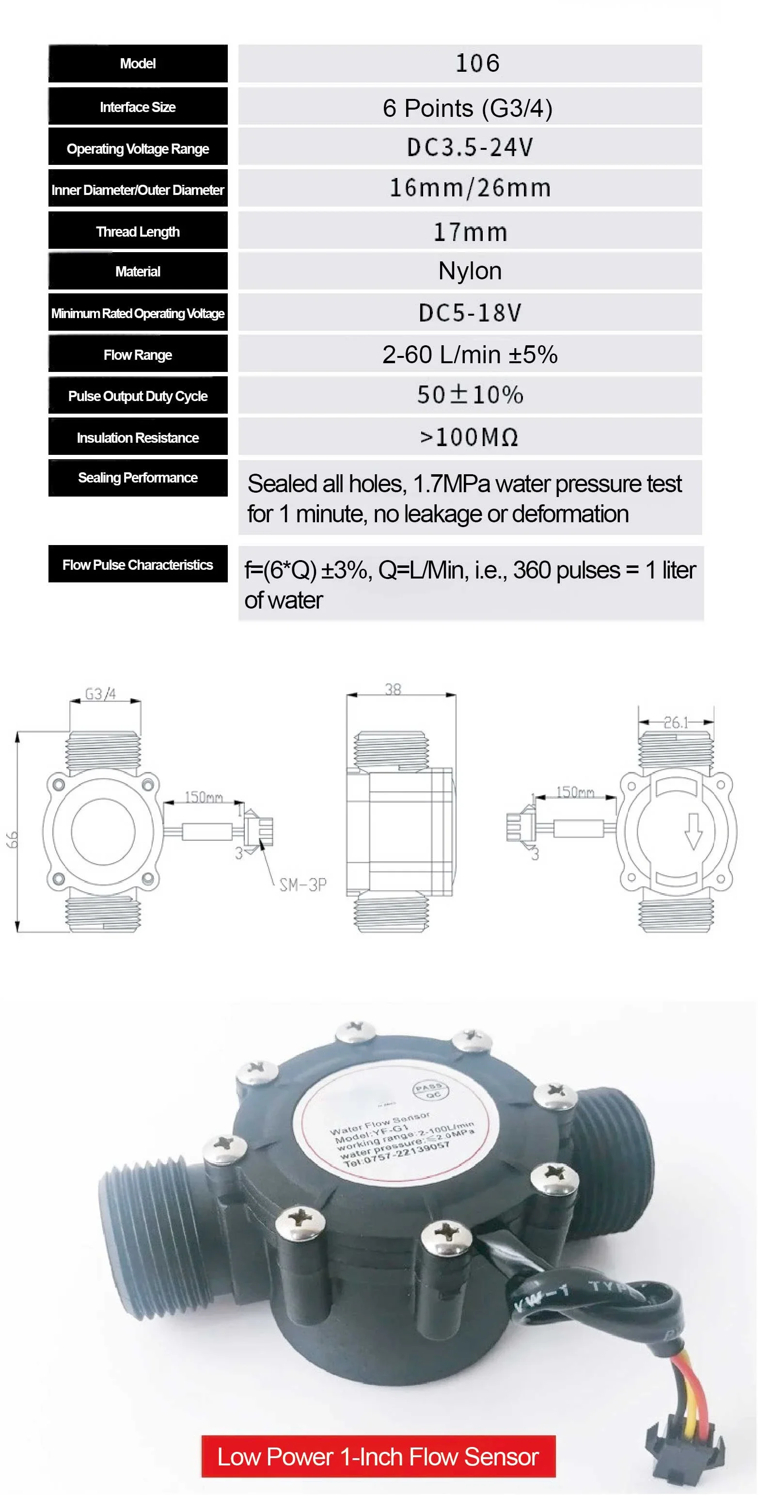 Smart Digital Water Flow Meter Set LCD Flow Rate Monitor Inline Electronic Flow