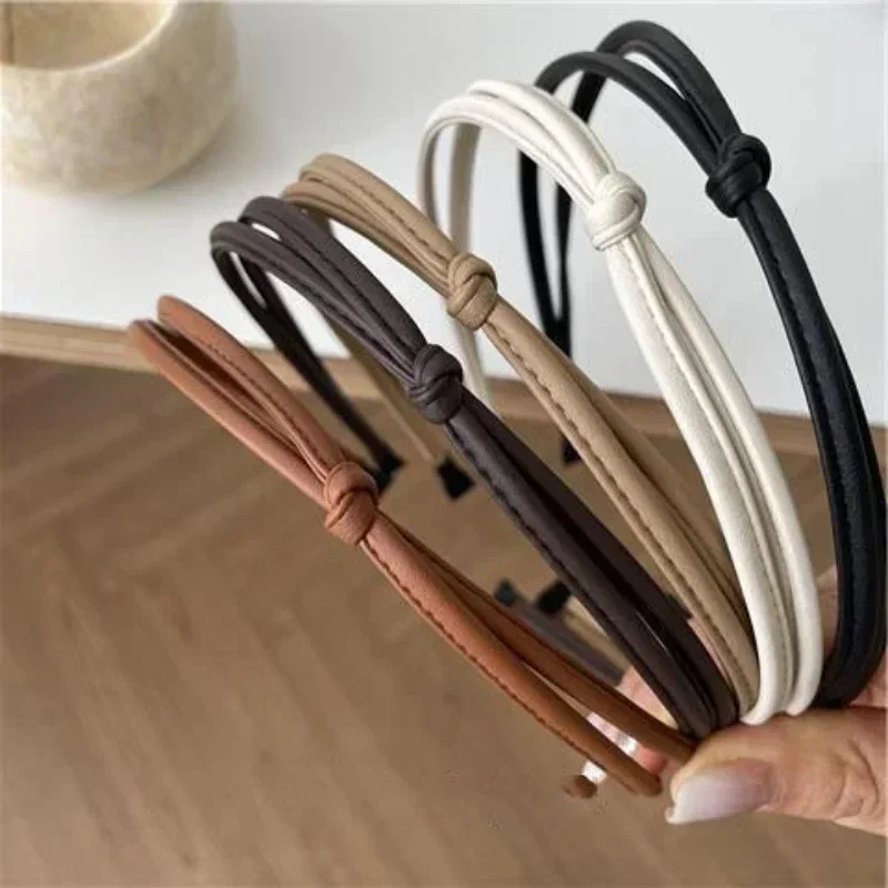الكورية معقود رقيقة Leather الجلود بلون عقال مزاجه بسيط أنيق رباط شعر الشعر هوب إكسسوارات الشعر