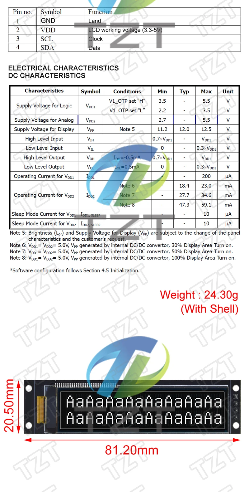 TZT 2,26 Zoll 4PIN Weißes OLED-Bildschirmmodul IPS 1602 Zeichen OLED-Bildschirm KS0066 Laufwerk IC IIC-Schnittstelle 3,3 V für Arduino – Detail 2