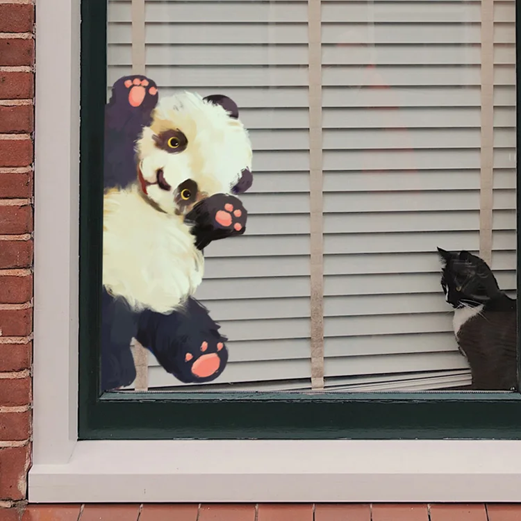 Frecher Panda Elektrostatischer Wandaufkleber Glasfenster-Dekoration Heimdekoration Schaufenster-Türaufkleber Ohne Klebstoff Tapete – Detail 6