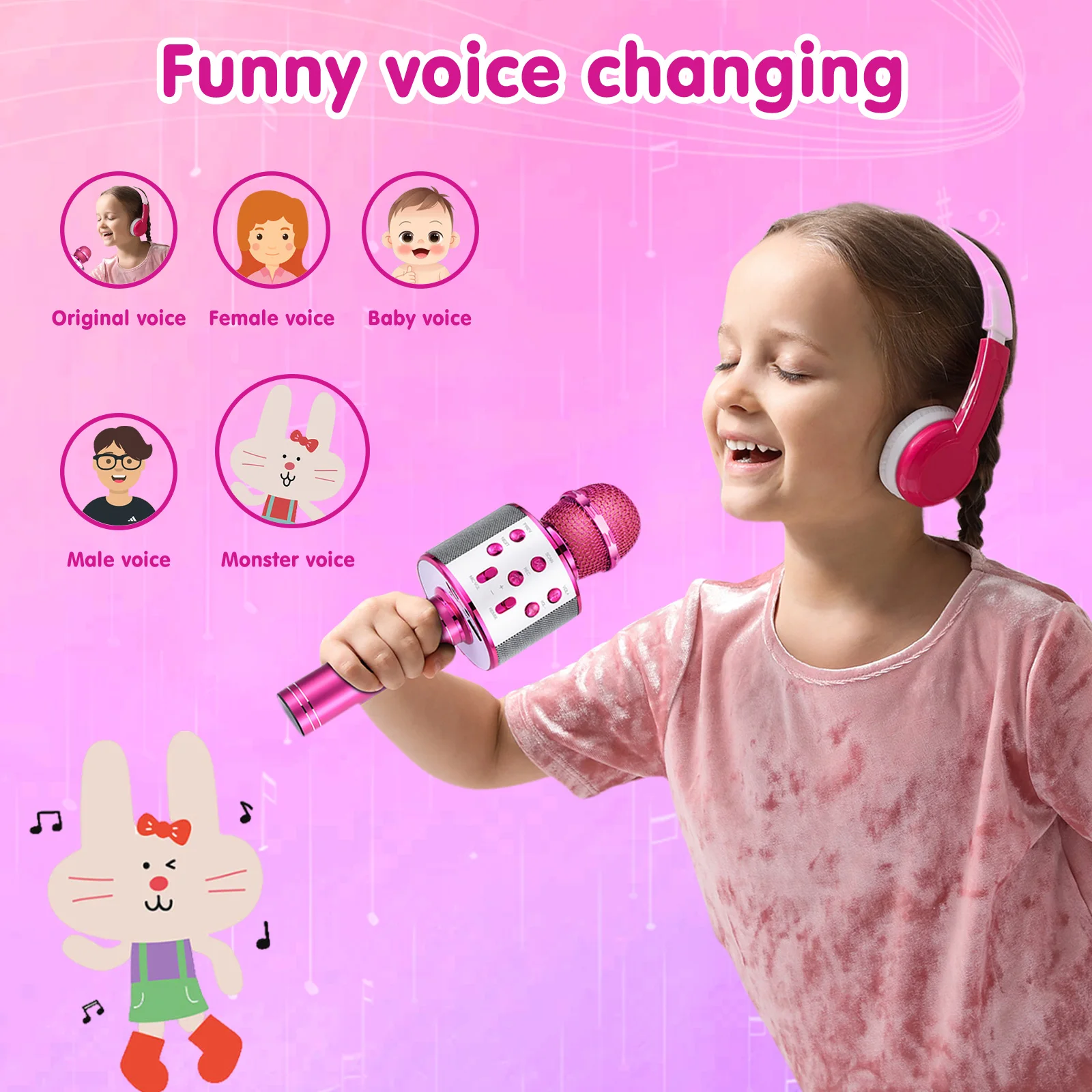 Children's karaoke microphone, girl's Bluetooth microphone, birthday gift for girls and boys 4, 6, 8 10 year old children's toys 3