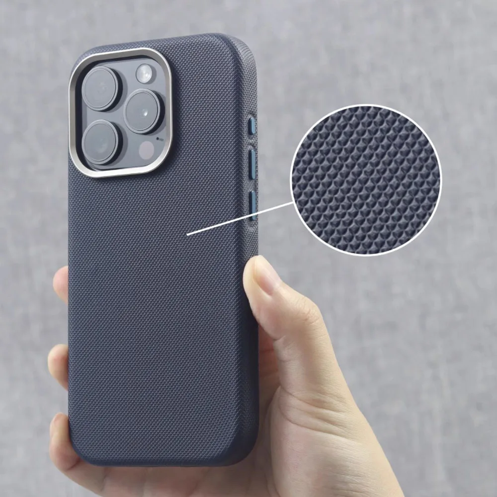 Diamond Texture Particle PU Leather Magnetic Magsafe Case with Alloy Lens Frame and Shockproof Cover