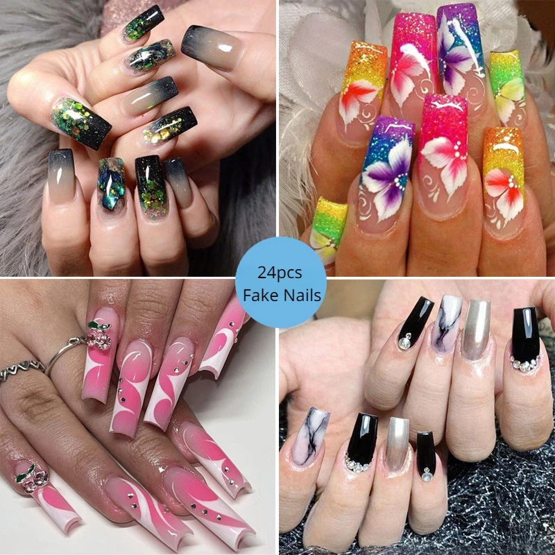 

Wearing Armor Long Nails Press on Explosive Sparkle Y2k Fake Nail with Glue Full Cover Nail Tips Free Shipping Items