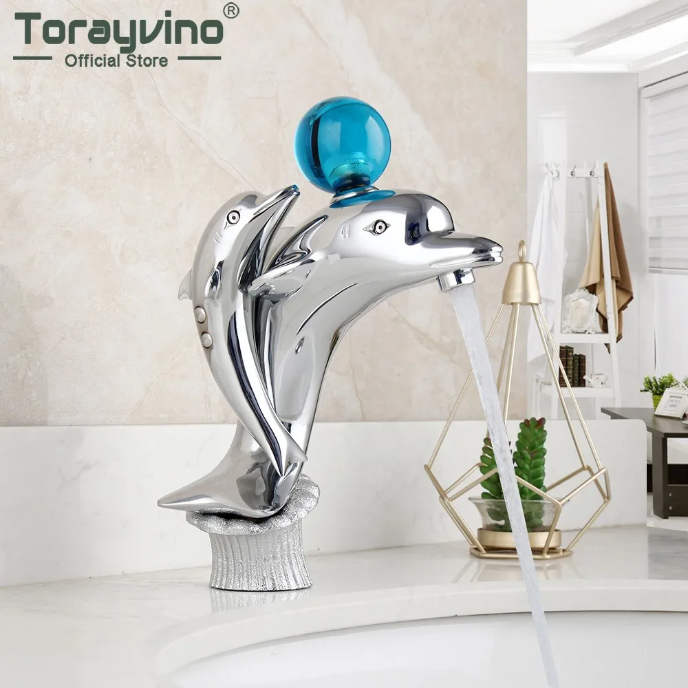 

Torayvino Luxury Bathroom Faucet Chrome Polished Dolphins Basin Sink Faucet Single Handle Faucets Hot And Cold Mixer Water Tap