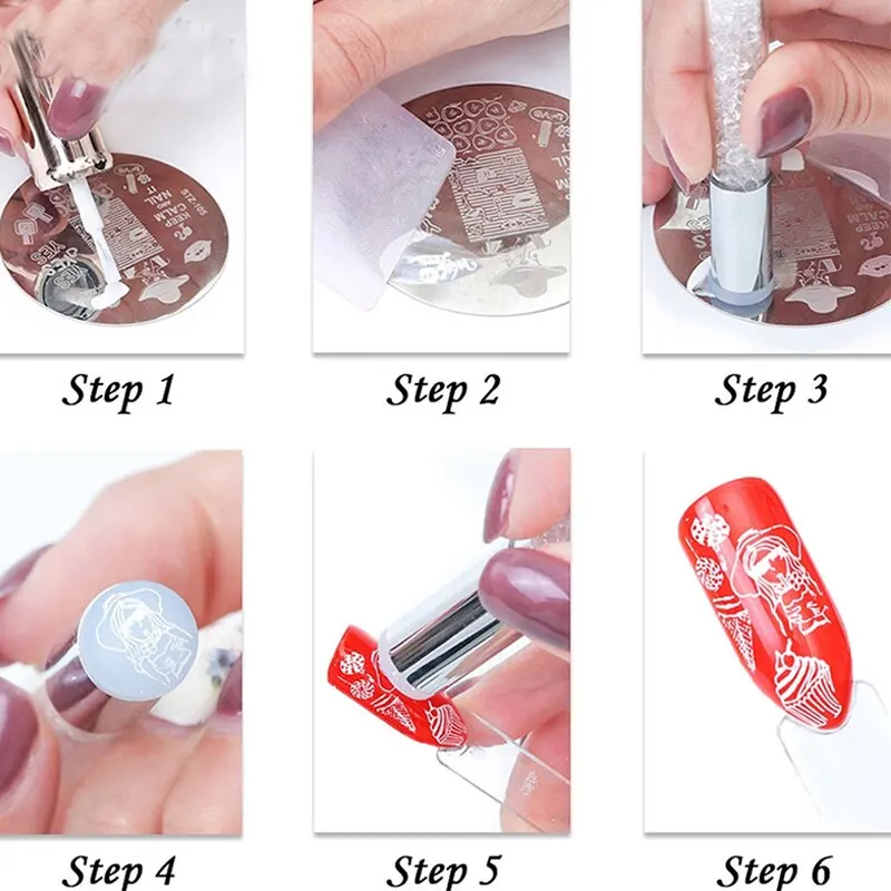 Nail Art Stamping Kit 3pcs Nail Stamp Art Set Double Head Silicone Nail Stamper Crystal Handle Stamp Random Stencil Easy Set Plating Tool