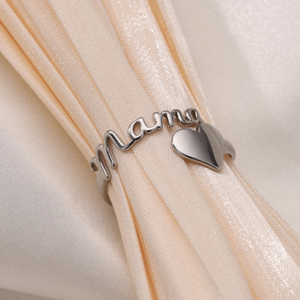 Engraved MAMA Rings Heart Shape Stainless Steel Ring