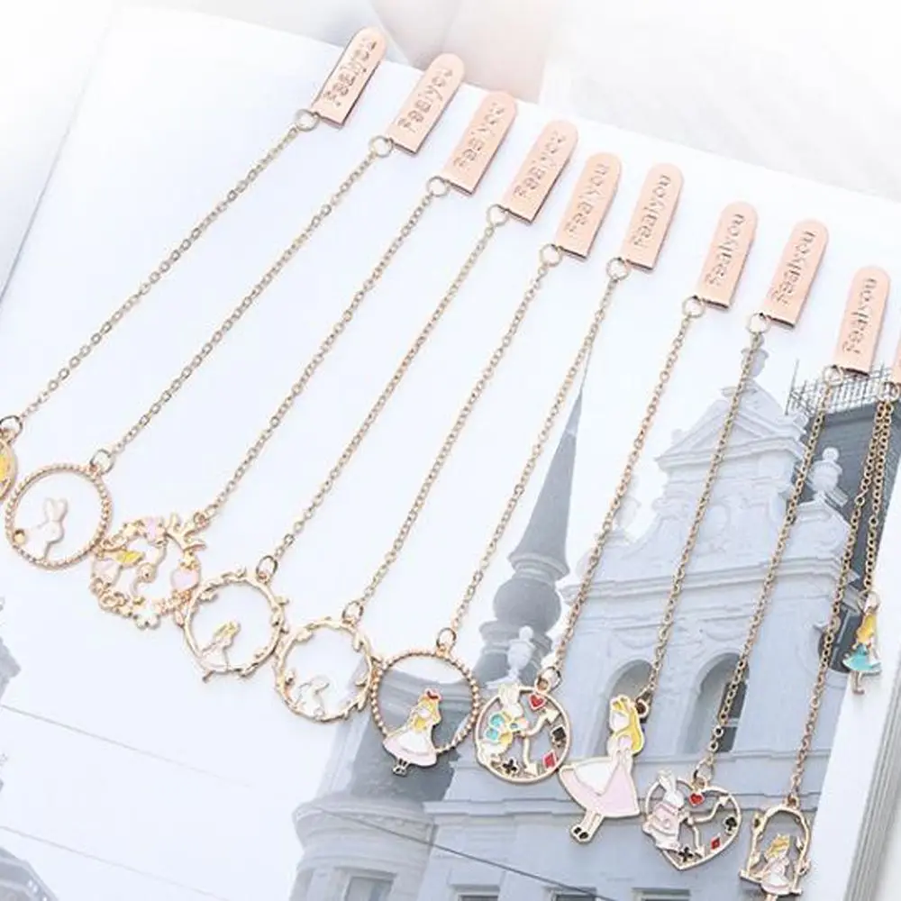 New Cartoon Character Dreamy Bookmarks Fairy Girl Painting Metal Bookmark With Hanging Chain Pendant Student Stationery Supplies metal bookmark bookmarks stationery supplies