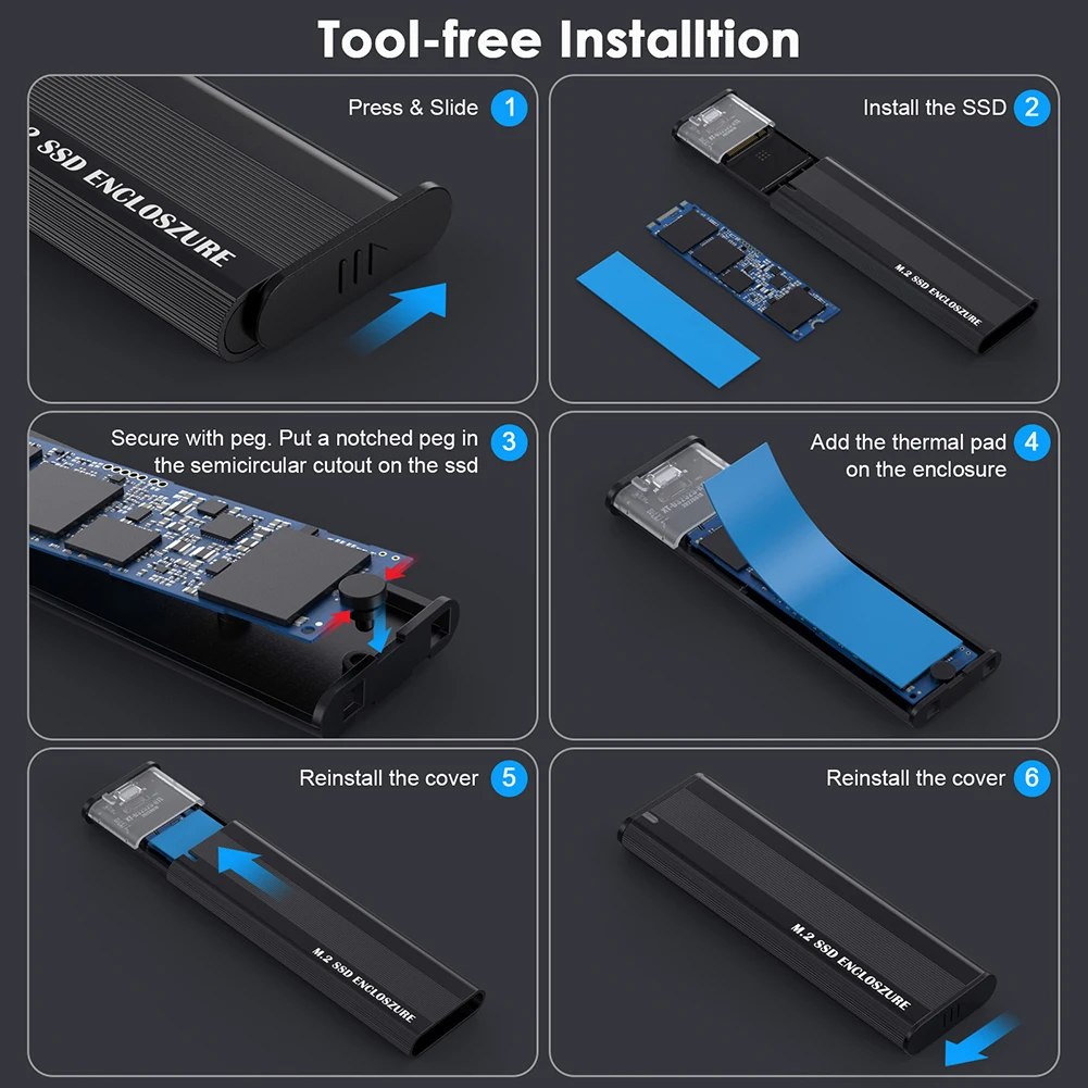 M2 SSD Case to USB Type C 3.1 Dual NVME PCIe NGFF SATA External m.2  Enclosure