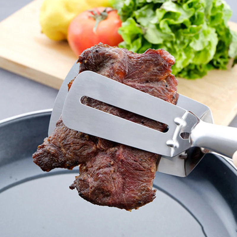 Cooking Tongs Stainless Steel Frying Shovel Clip Multifunctional Steak BBQ Tongs Frying Fish Spatula Clip Household Kitchen Tool Bread