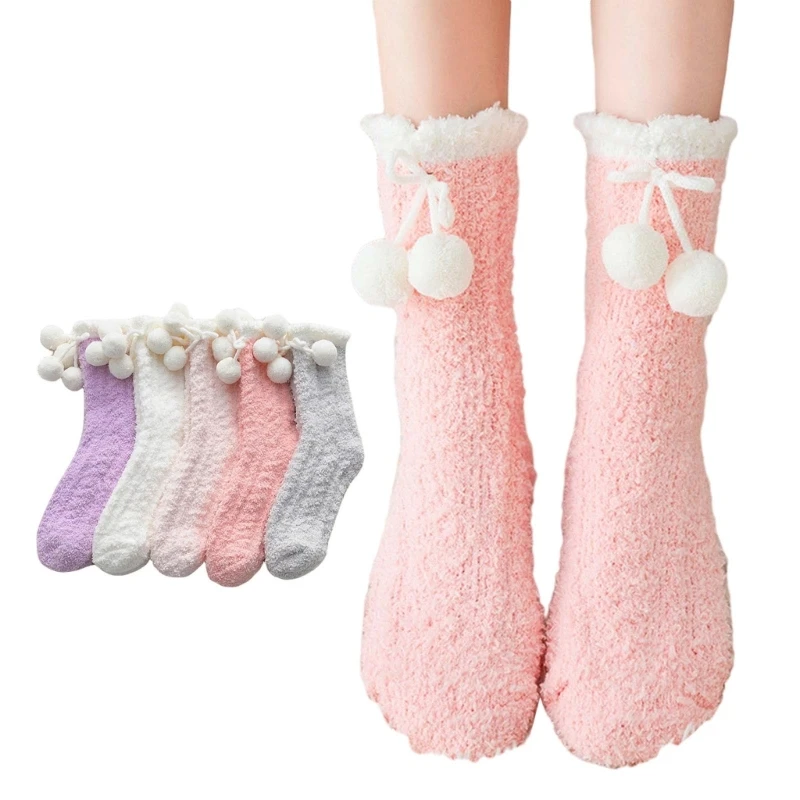 

Plush Warm Winter Fuzzy Socks Plush Balls Ankle Socks Home Slippers Socks
