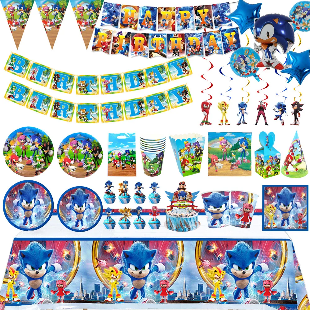 

Cartoon Game Soning Themed Birthday Party Decoration Disposable Cutlery Cup Plate Napkin Balloon Background Baby Shower Boy Gift