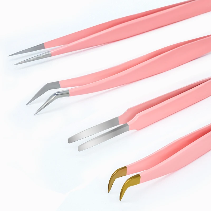 Sakurahana High Precision Steel Pink Eyelash Tweezers Stainless Steel Superhard Anti-Static Tweezers Makeup Tools 6