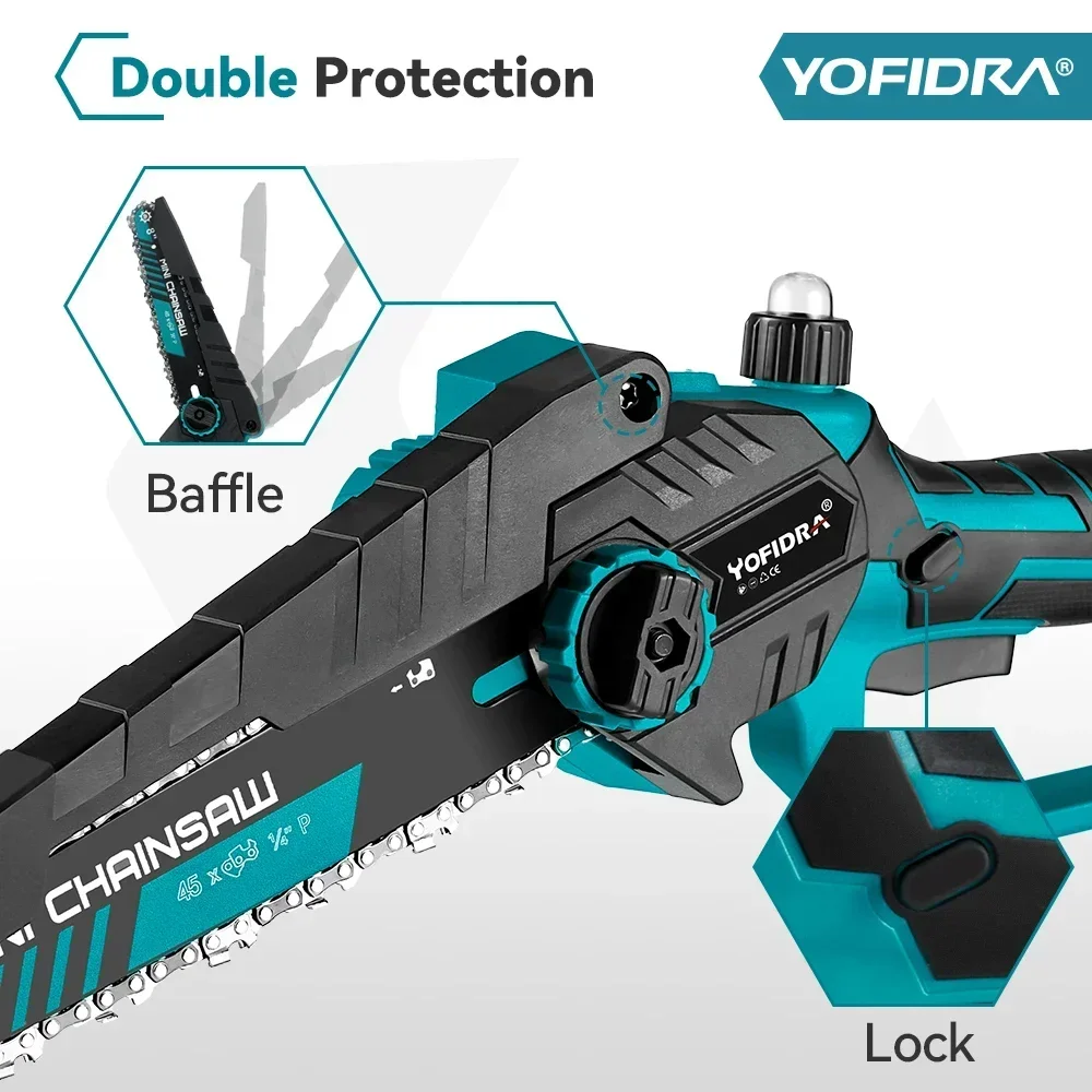 YOFIDRA 8 Inch Brushless Electric Chainsaw Cordless Rechargeable Woodworking Garden Pruning Saw Tool for Makita 18V Battery 3