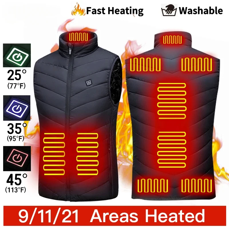 

21 Areas Heated Vest men women USB Electric Heating Jacket winter Body Warmer Oversized Hunting Hiking Cotton Coat