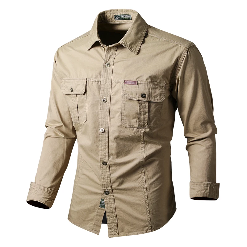 

Fashion Cargo Men Shirt Pure 100% Cotton Long Sleeved Solid Dress Shirt Men Casual Slim Bomber Military Shirts Camisa Masculina