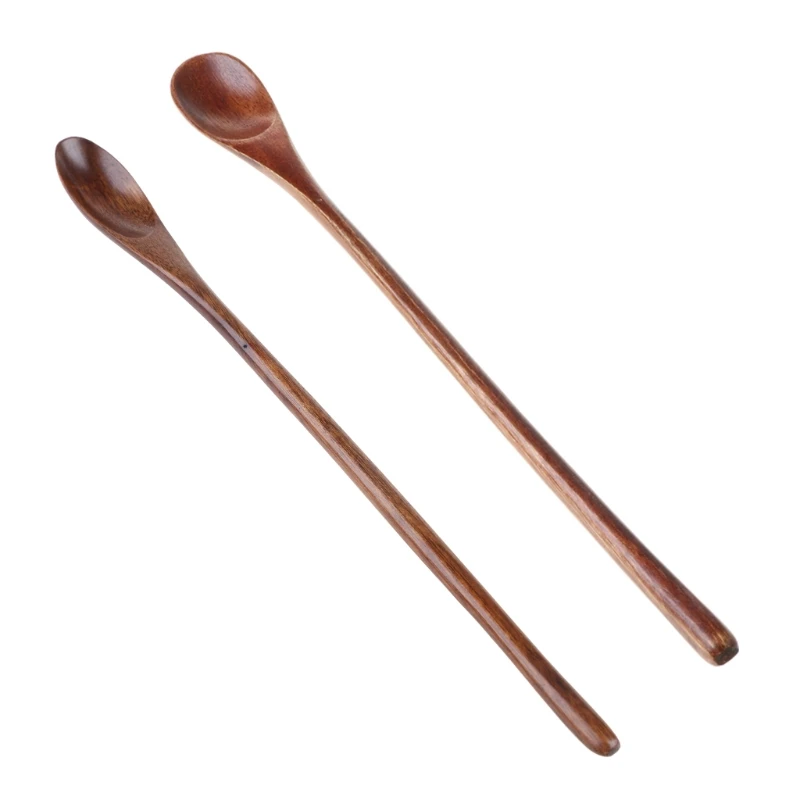 

Natural Wooden Spoon Coffee Tea Cooking Dining Utensil Retro Long Handle Cutlery Dropship