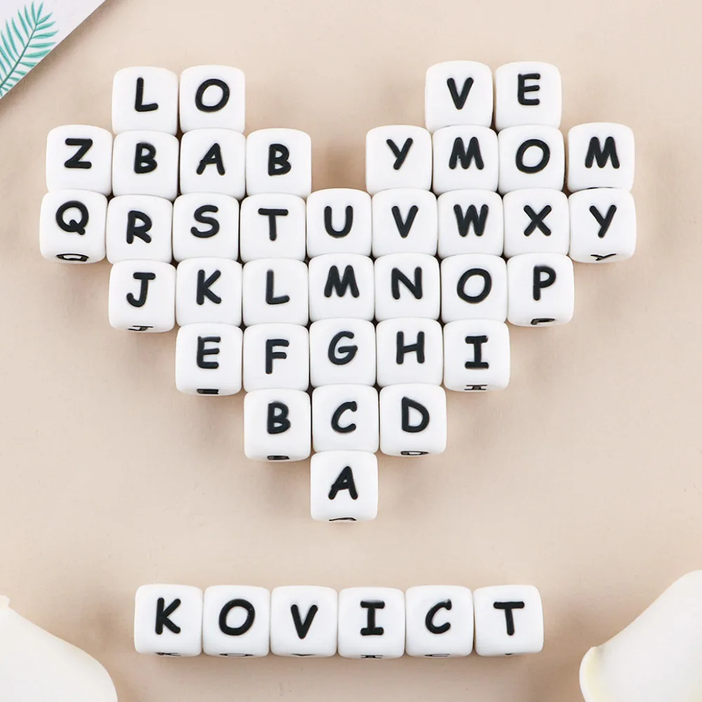 

100pcs 12mm English Alphabet Silicone Alphabet Beads For Personalized Name DIY Pacifier Chain Accessories Nursing Toys