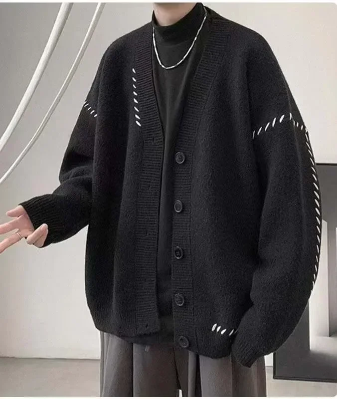Herbst V-Ausschnitt Strickjacke Pullover Männer Frauen Streetwear lose faulen Stil koreanische Vintage Strickjacke Modemarke Herren Strickjacke – Detail 6