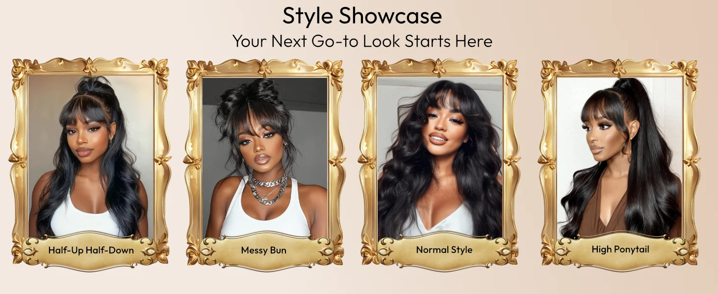UNice 7x5 & 13x4 Lace Loose Wave Wispy Bangs Wig 100% Human Hair Glueless Wigs Sff6b15723f40470f8f0f3abad6a9ee1eB