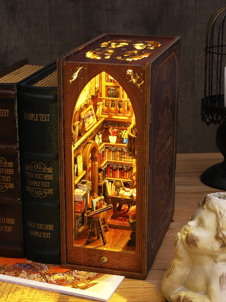 DIY Wooden Book Nook Shelf Insert Kits Miniature Books Library