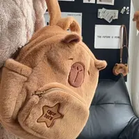 Kawaii Capybara sac à dos en peluche pour femmes polyvalent dessin animé drôle Capibala sac à bandoulière aLrge capacité sac fourre-tout 5