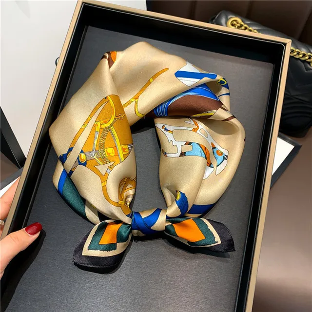 100% Pure Silk Floral Square Scarf Women Neck Hair Bandana