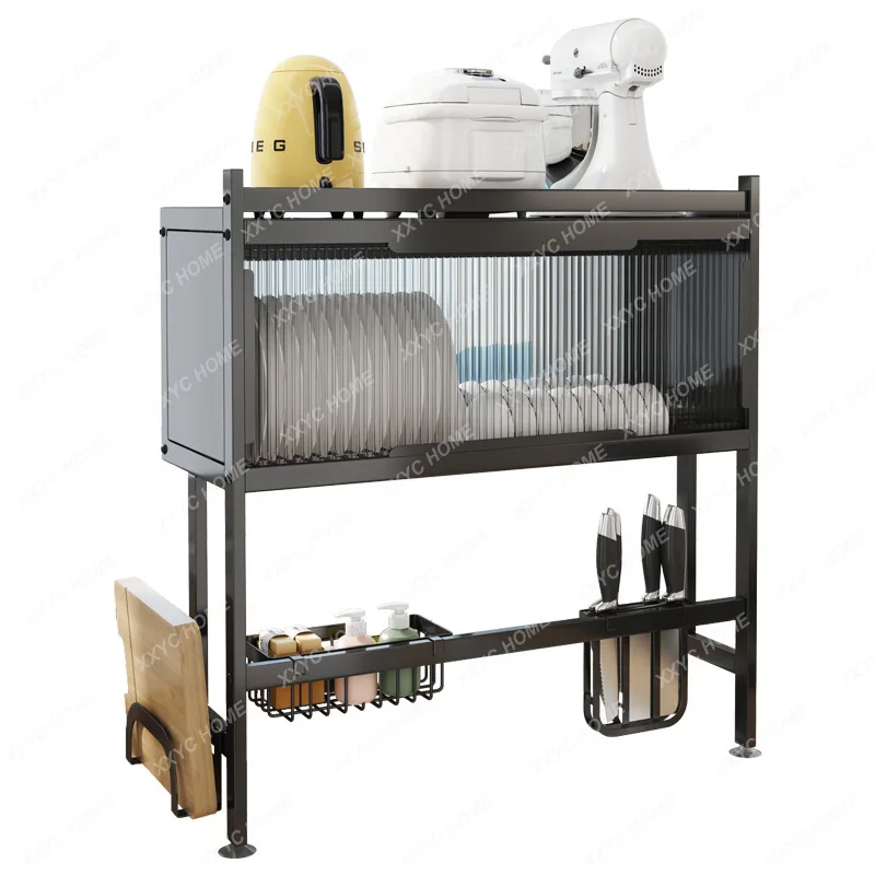 

Kitchen Sink Holder Storage Drainage Rack Table Top Telescopic Dish Rack With Door Cupboard Kitchen Accessories Organizer