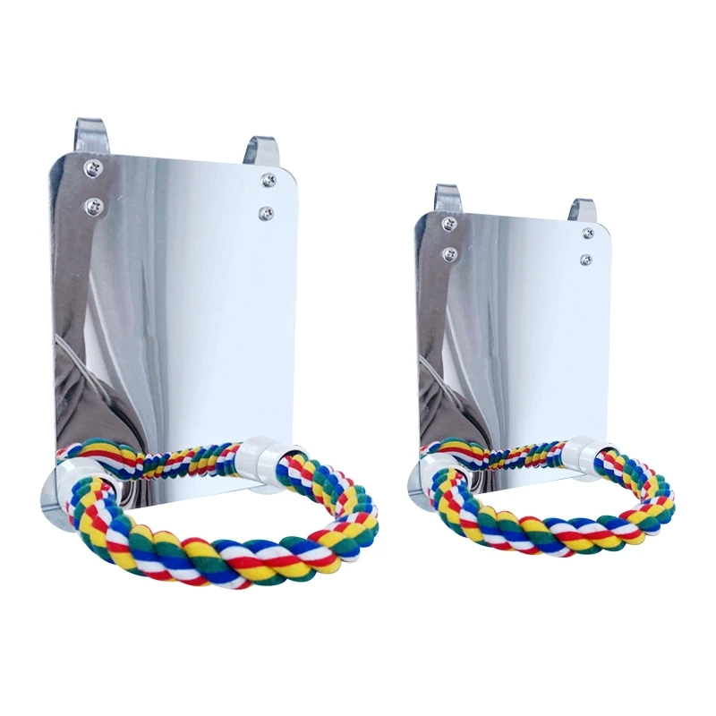 KX4B Acrylic Bird Mirror with Rope Perches Bird Swing Comfy Perch for Parakeet Cockatiel Conure Lovebirds Finch Canaries