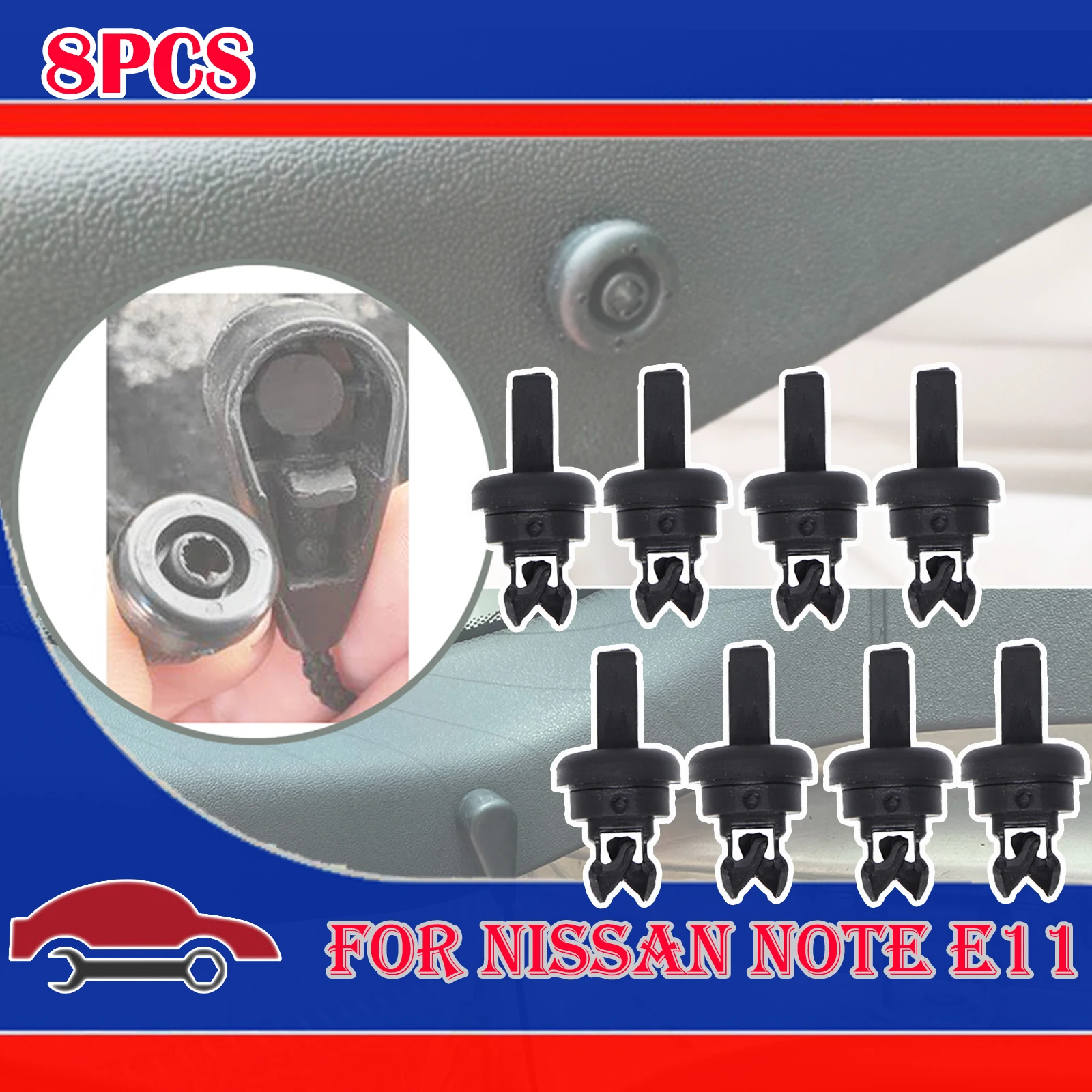 

8Pcs For Nissan Note E11 2011 2010 2009 2008 2007 2006 2005 Parcel Shelf String Cord Hanger Clips Bracket Pins Rivets 7705099001