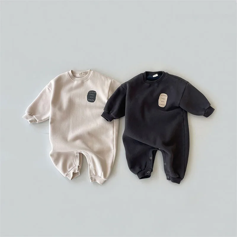 

Комбинезон для новорожденных, с длинным рукавом и надписью, хлопковый, в Корейском стиле, на возраст 0-3 года, весна, 2023