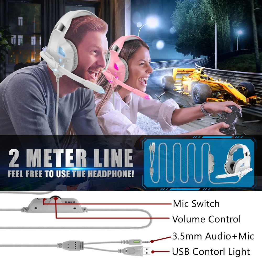 Wired Stereo Gaming Headphones With Mic LED Lights Over-Ear Noise-cancelling Gamer Headset For PS4 Mac Laptop PC Computer