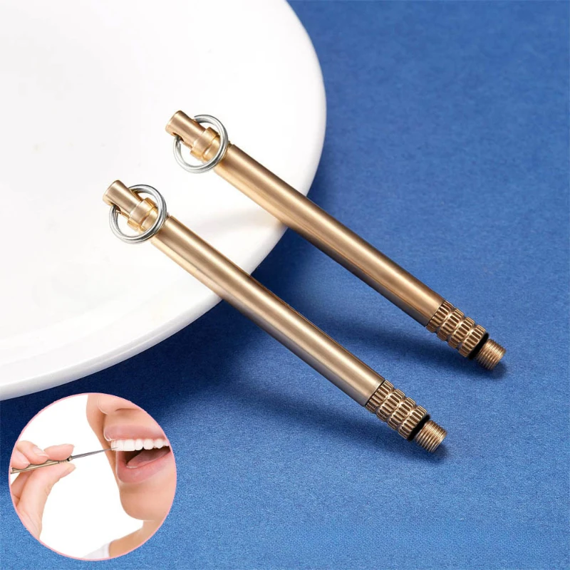 Portable Titanium Toothpicks Pocket Toothpicks Keychain Brass Metal Toothpick Holder Outdoor Picnic Camping Accessories toothpick set toothpicks set retractable toothpick